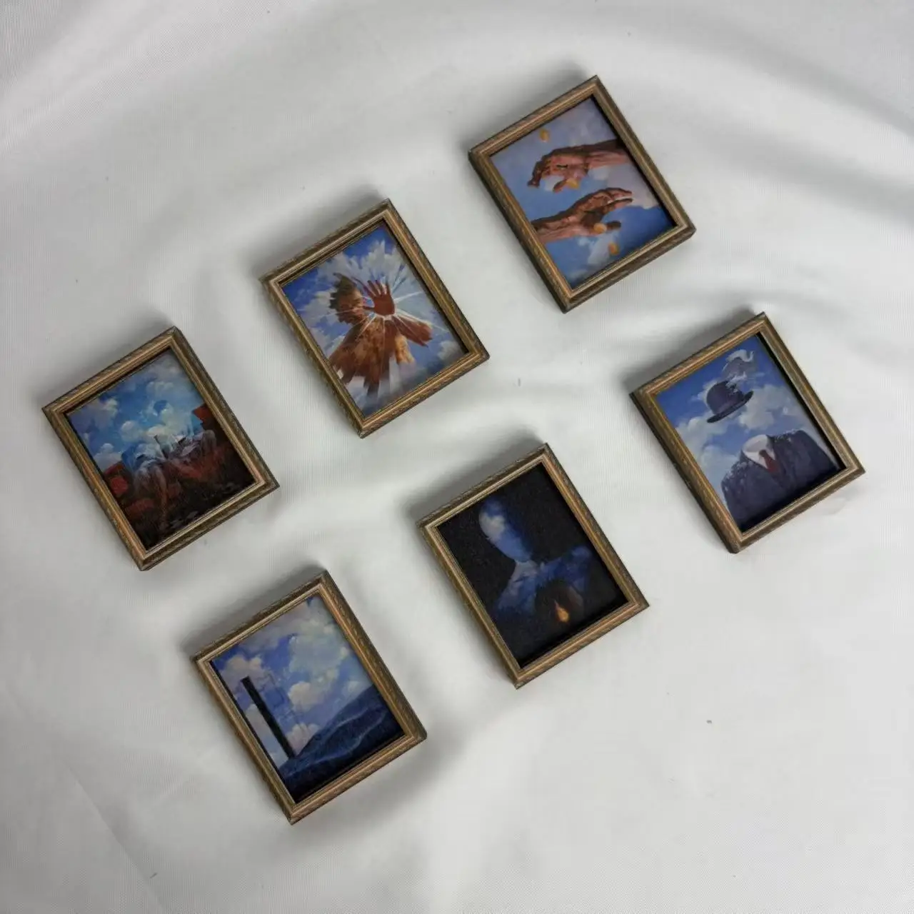 Surreal Classic Artwork Wooden Frame Fridge Magnet Set of 6, Artistic Retro Fridge Decoration Magnetic Magnets, Kitchen Decor Props