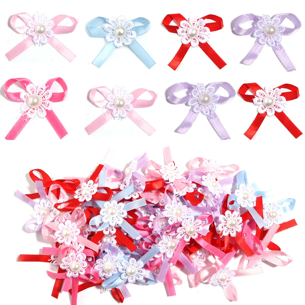 

20pcs/lot Colorful Ribbon Bows Pearl Sunflower Bows For Girls DIY Hair Clip Accessorise Sewing Clothing DIY Party Decoration