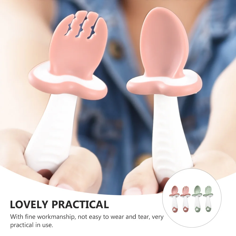 

1Set Baby Training Spoon and Fork Silicone Soft Tip Spoons for Feeding Starter Utensils Toddler Dinning Cutlery Set