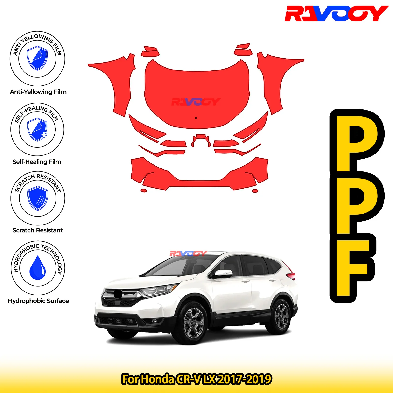 

Для Honda CR-V LX 2017-2019 глянцевый матовый черный предварительно вырезанный передний комплект PPF, защитная пленка для краски