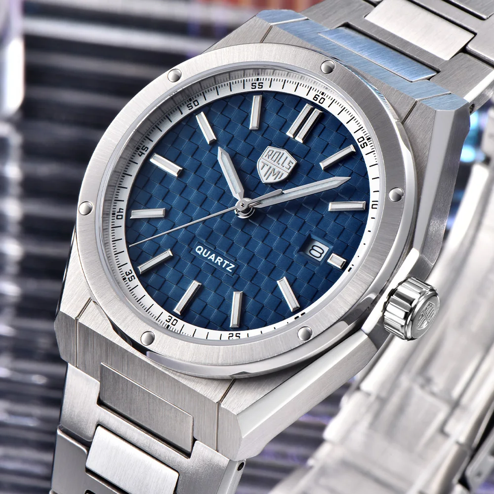 2025 RollsTimi reloj para hombre, reloj de cuarzo de alta moda para hombre, espejo de zafiro luminoso, reloj deportivo resistente al agua para hombre de acero inoxidable