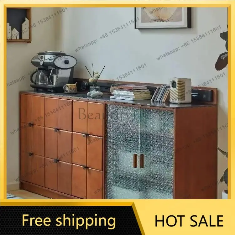 LJY retro solid wood rock slab dining side cabinet integrated wall locker living room