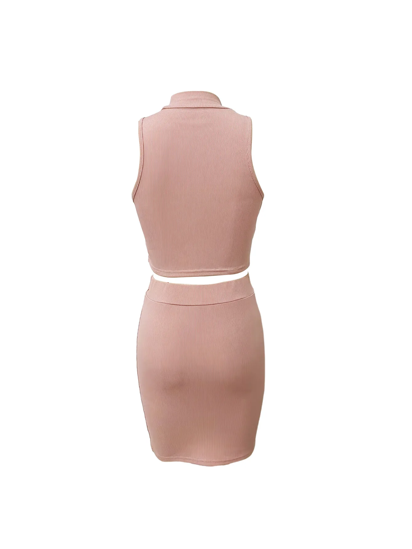New Fashion Women's Two-Piece Summer Sleeveless Half-Turtleneck Top And Slim-Fit Skirt Set Solid Color Ladies 2-Piece Suit