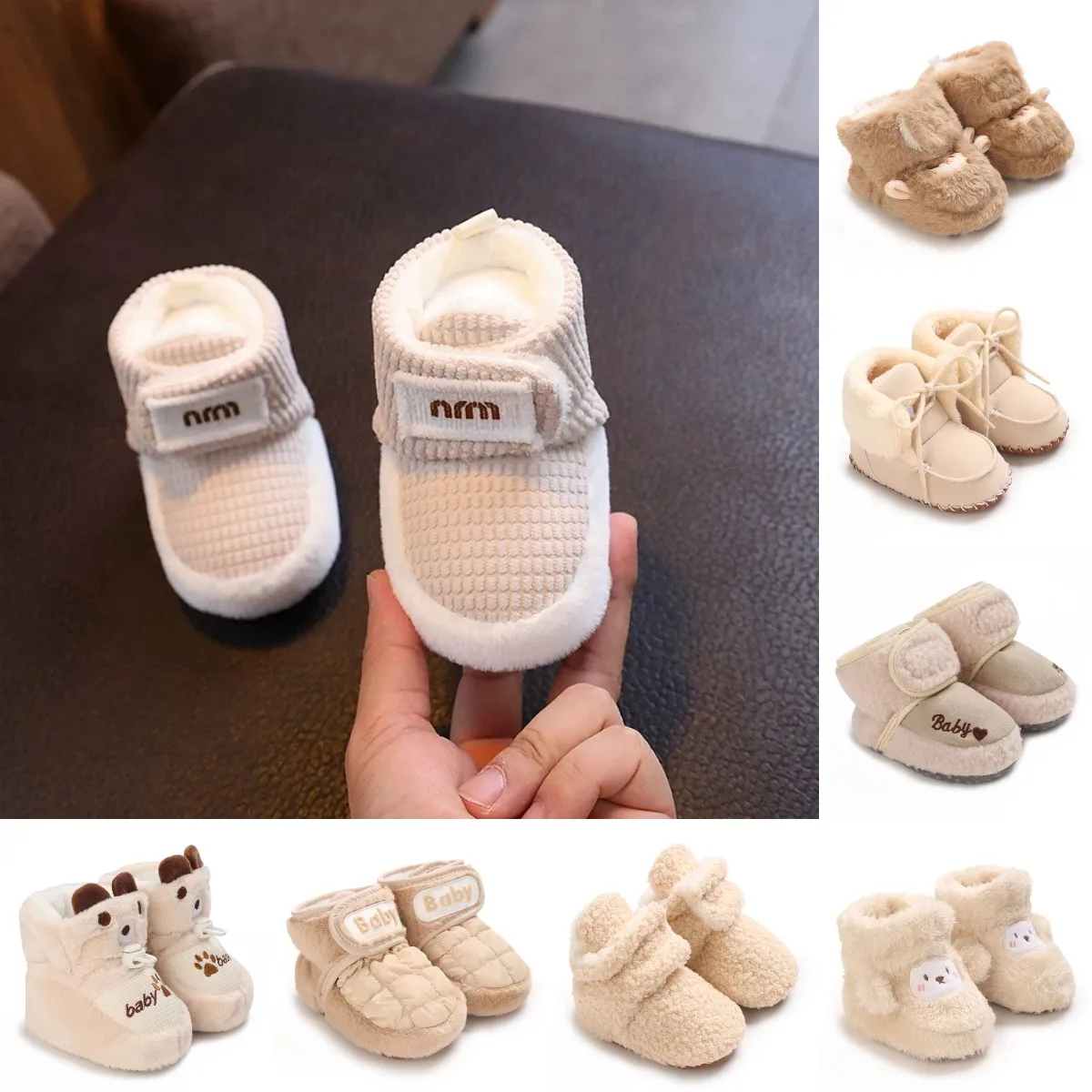 0-18 متر المشمش جديد أحذية الشتاء الناعمة طفلة صبي الشتاء أحذية دافئة الصلبة موضة طفل غامض كرات الأولى مشوا حذاء أطفال #1