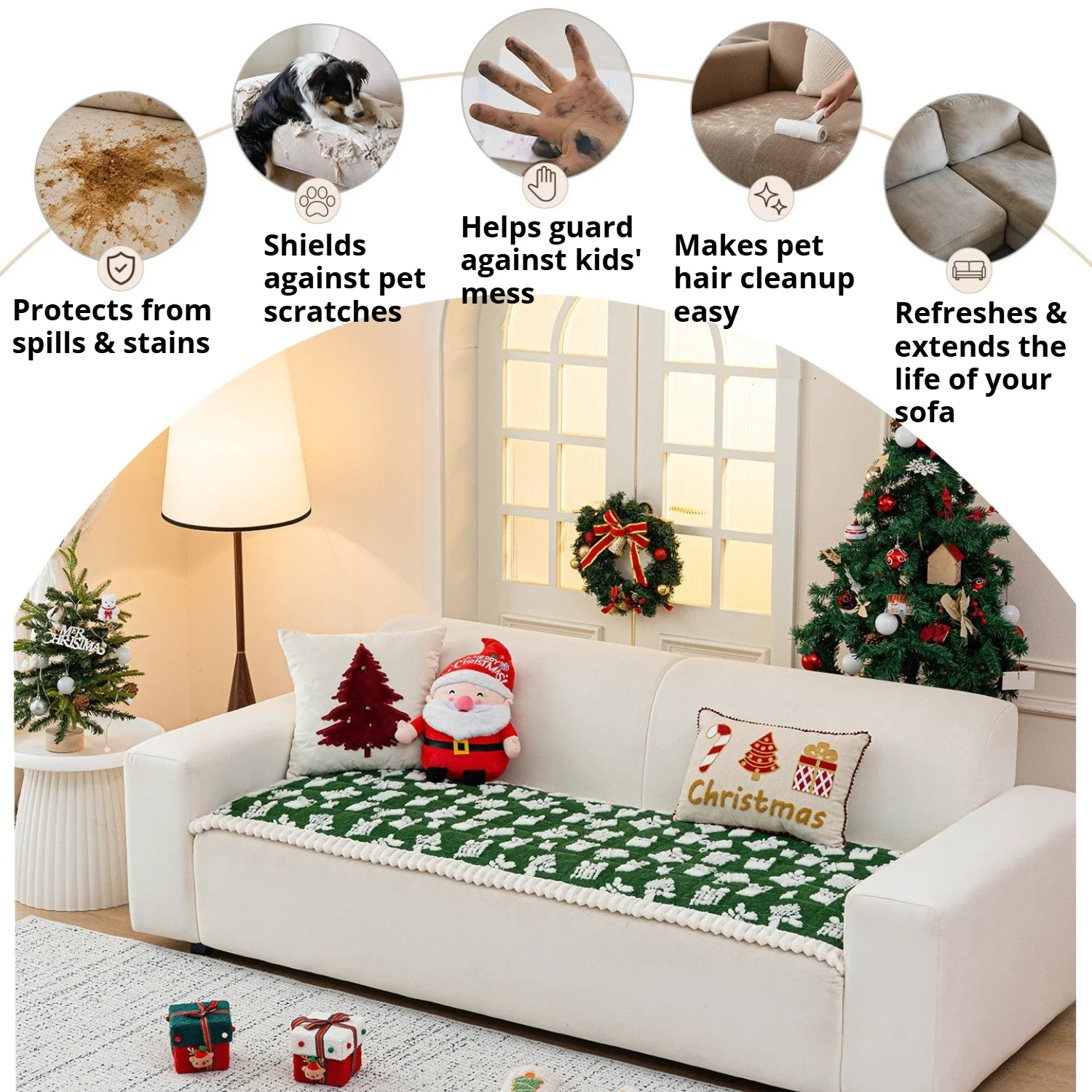 Large Winter Sofa Towel Christmas Cozy Plush Snow Motif Couch Pad Machine Washable Anti Scratch Furniture Protector 60-240cm
