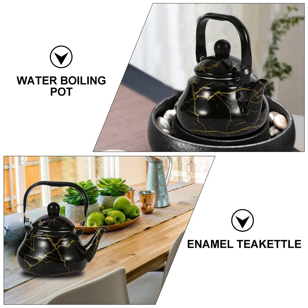 

1pc Pattern Water Pot Pear-Shaped Enamel Teakettle For Stove Boiling Household Enamel Kettle Kitchen Supplies Black