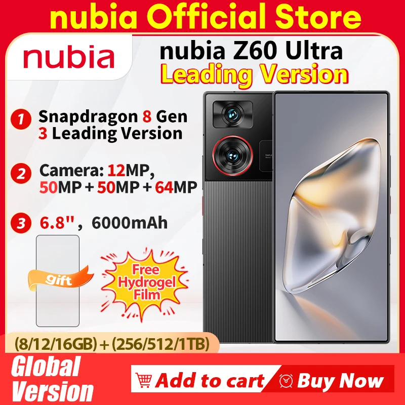 Nubia-teléfono inteligente Z60 versión Global Ultra líder, 6,8 ", 5G, Snapdragon 8, Gen3, NFC, 6000mAh, 80W, batería de carga rápida, modnx721j