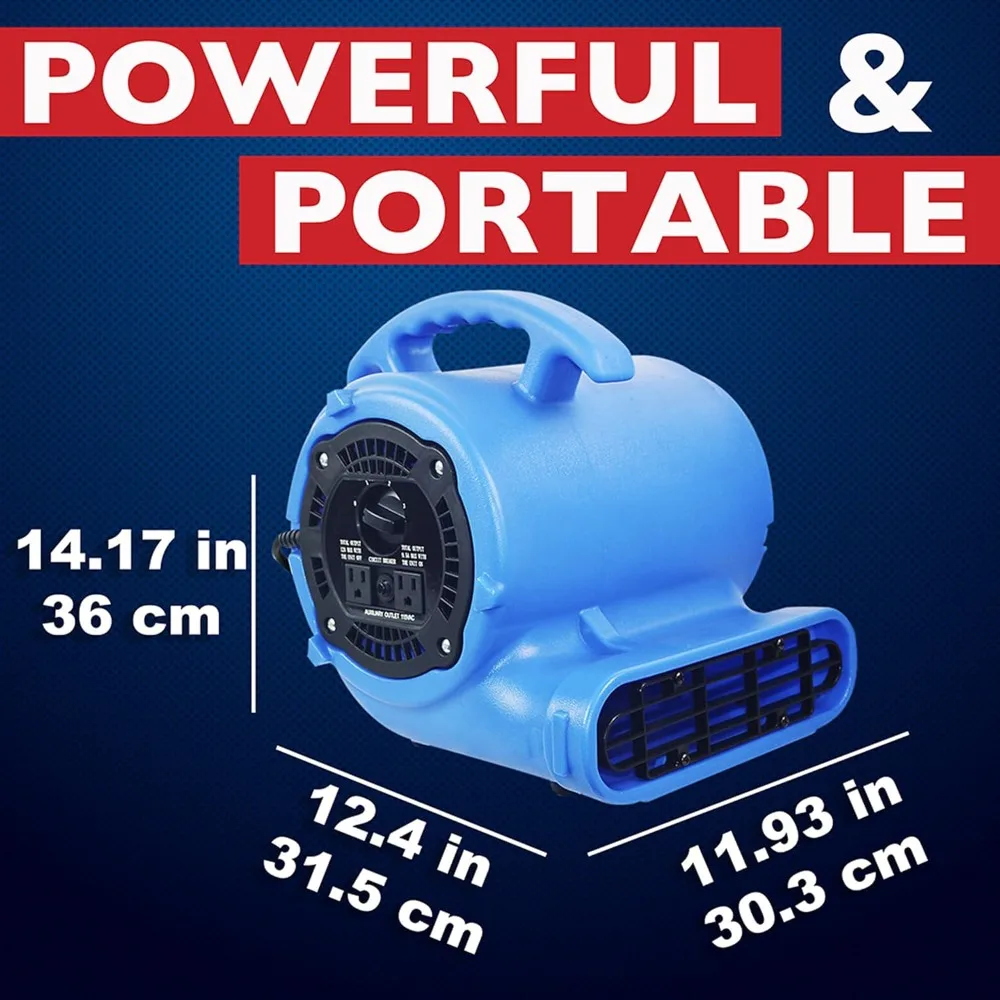 พัดลมเป่าลมแรง 1/4 แรงม้า 900CFM สำหรับเป่าพรม แห้งพื้น ระบายความร้อน - พัดลมอุตสาหกรรมสำหรับงานหนัก
