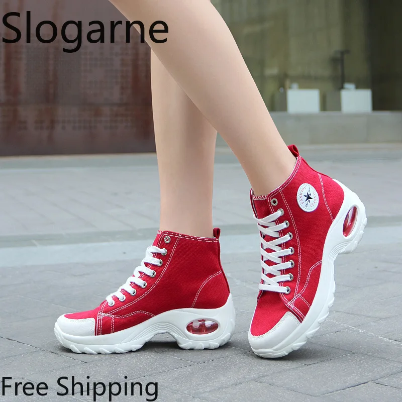 

Women's High Top Sneakers Women Increase Height Canvas Shoes Air Cushion Casual Sports Shoes Loafers Thick Sole Spring Shoes