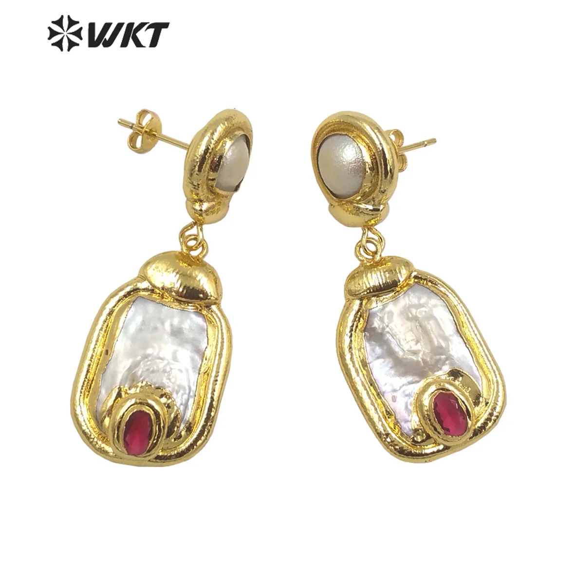 WT-MPE113 New Arrival Freshwater Pearl And Colored Cubic Zircon Long Exquisite Earrings Decoration For Women Daily Commuter