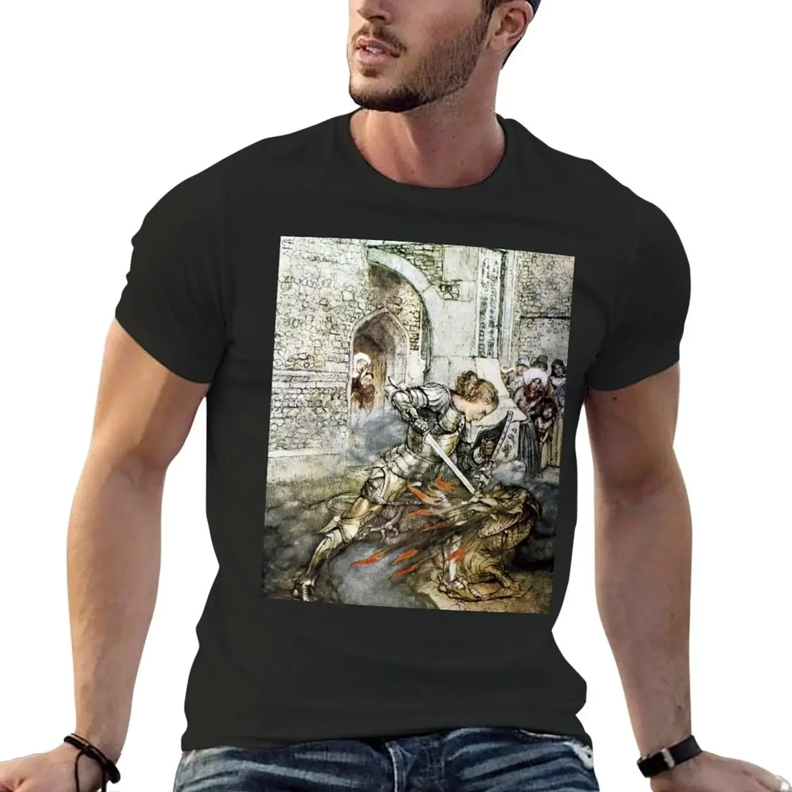 

Lancelot Kills The Dragon - Arthur Rackham T-Shirt anime t shirts kawaii clothes blanks t shirt men