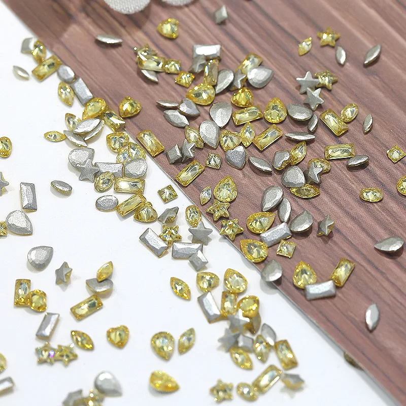 ‌50PCS Golden Chamfered Zircon Flat Diamonds Star Square Drop Shape Nail Art Rhinestones for Sparkle Manicure Party Decor