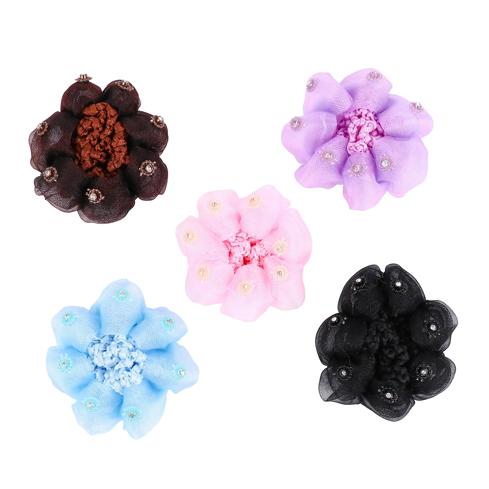 

5pcs HairNet RufflesNets WomenDiamond SnoodAccessories RingCloth GirlsTieHairpin ElegantFashionable DancingPerforming