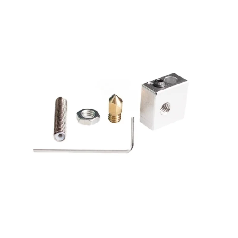 Aluminum Heating Block 1.75mm Consumable Threaded Tube 0.4mm Nozzle 1.5mm Wrench Set 3D Printer Accessories For MK8 Extruder