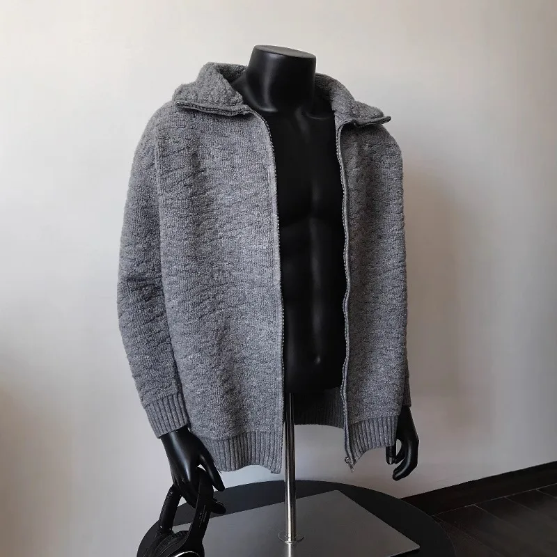 

Мужской осенне-зимний вязаный свитер большого размера на молнии, мягкая теплая повседневная верхняя одежда, открытый кардиган для пары, пальто из полиэфирного волокна