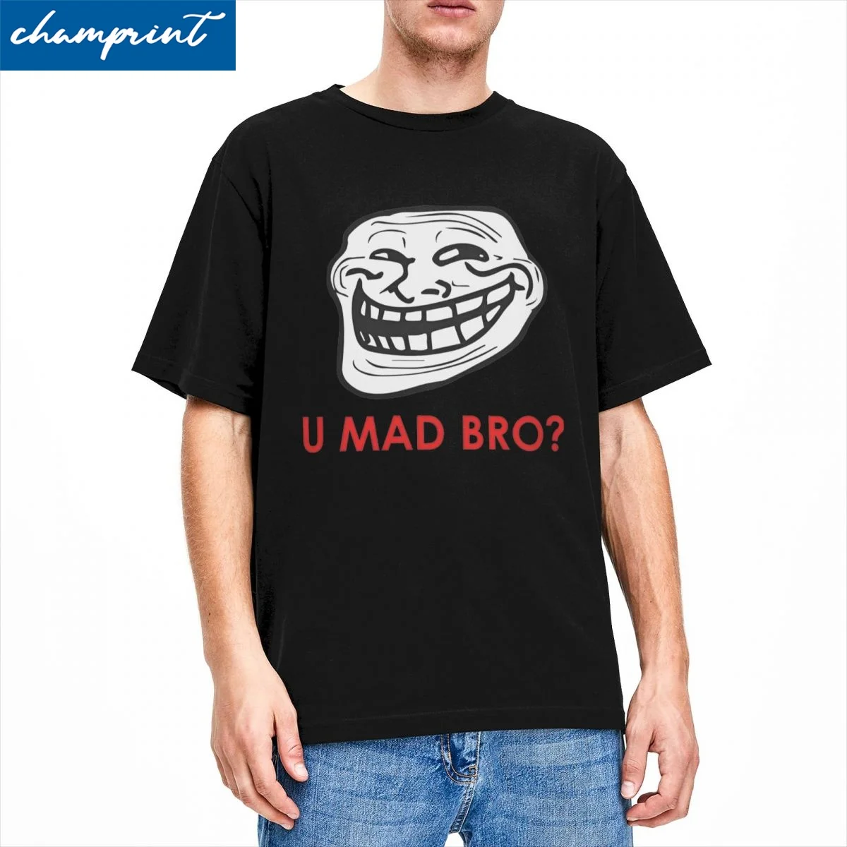 Trollface Meme T-Shirts for Men Women U Mad Bro Amazing Pure Cotton Tee Shirt Crewneck Short Sleeve T Shirts Summer Clothes