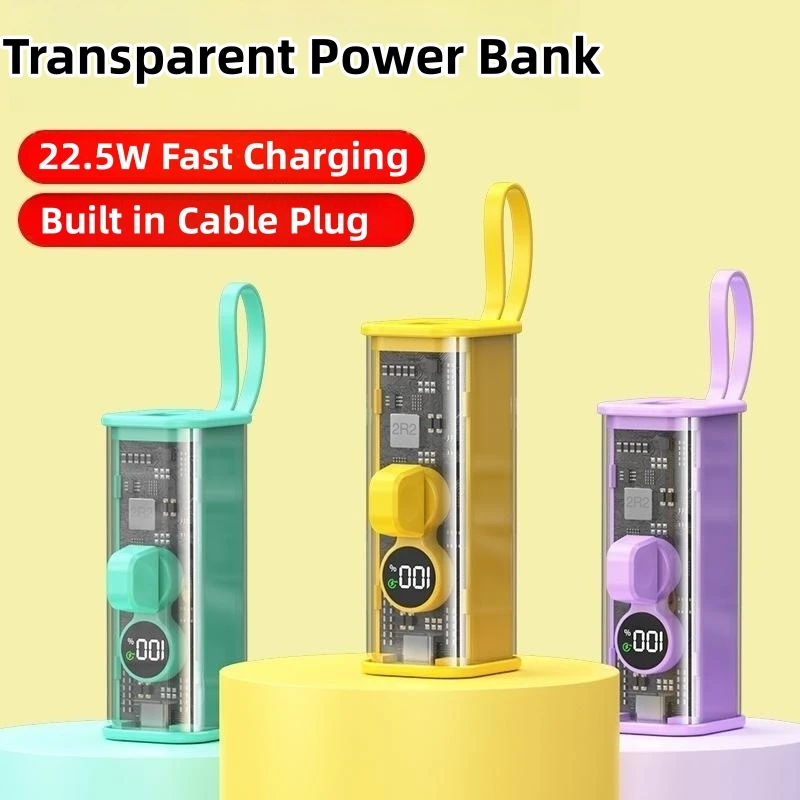 

Mini Power Bank PD22.5W Fast Charging Portable Powerbank USB C with Plug for iPhone 16 15 Xiaomi Huawei Samsung External Battery