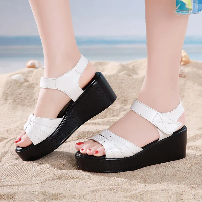 Plus Size 33-43 Casual Comfortable Beach Mother Daily Medium Heels Shoes Women Summer 2024 Chunky Platform Wedges Sandals