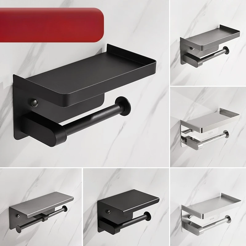 

Wall Mounted Toilet Paper Holder No Drill Bathroom Tissue Roll Stand Hotel Storage Shelf