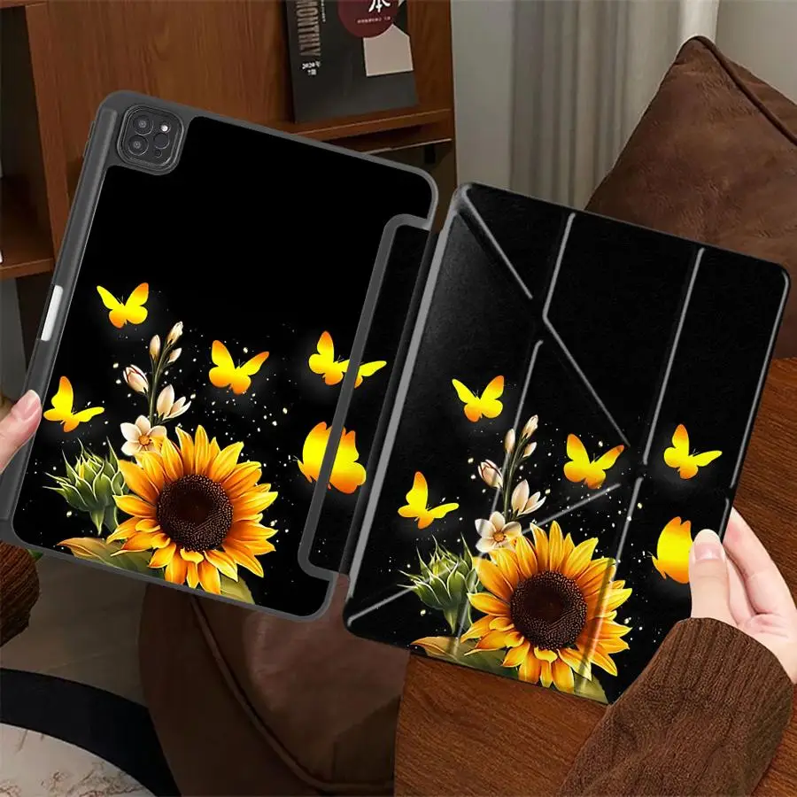 Tablet Case For iPad Pro 2025 Air 4 5 M3 M2 M4 11inch Mini 6 7 Pro 11th 10th 9th 8th 7th 12.9inch Holder Cover Cartoon Sunflower