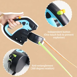 Automatic Retractable Leash Usb Charging Led Flashlight One Drag Two Double Head Dog Walking Leash Dog Chain Pet Supplies