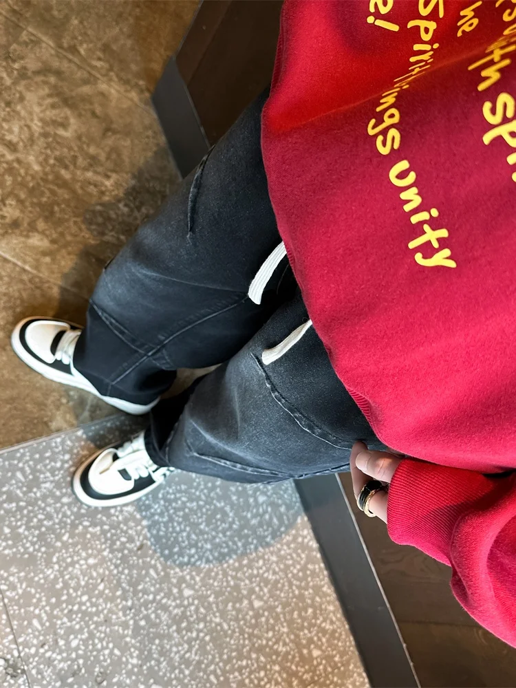 

Модные летние тонкие джинсы с широкими штанинами для мужчин, повседневные брюки в стиле ретро с лоскутным узором, из смеси хлопка и полиэстера, молодежная мода