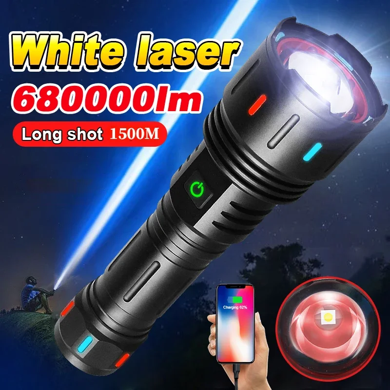Type-C Rechargeable LED Flashlight Luminous Zoom Tactical Lantern Powerful Torch for Outdoor Fishing Camping Working