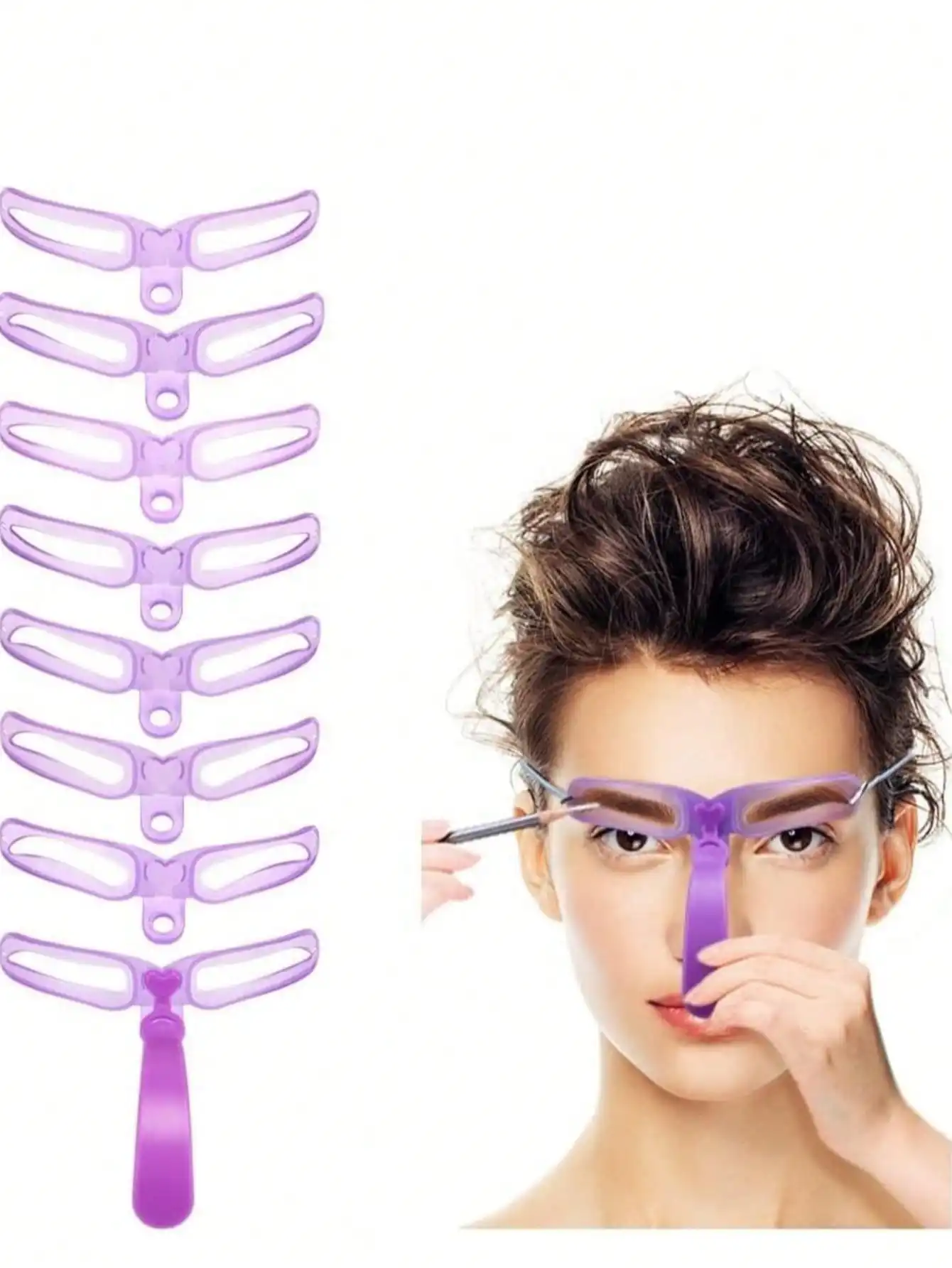 8pcs Eyebrow Stencil Set With Handle Detachable Eyebrow Styling Template Kit Reusable DIY Eyebrow Shaper Auxiliary Auxiliary Makeup Tools For Beginners Eyebrow Grooming Guide Cards Gifts For Women