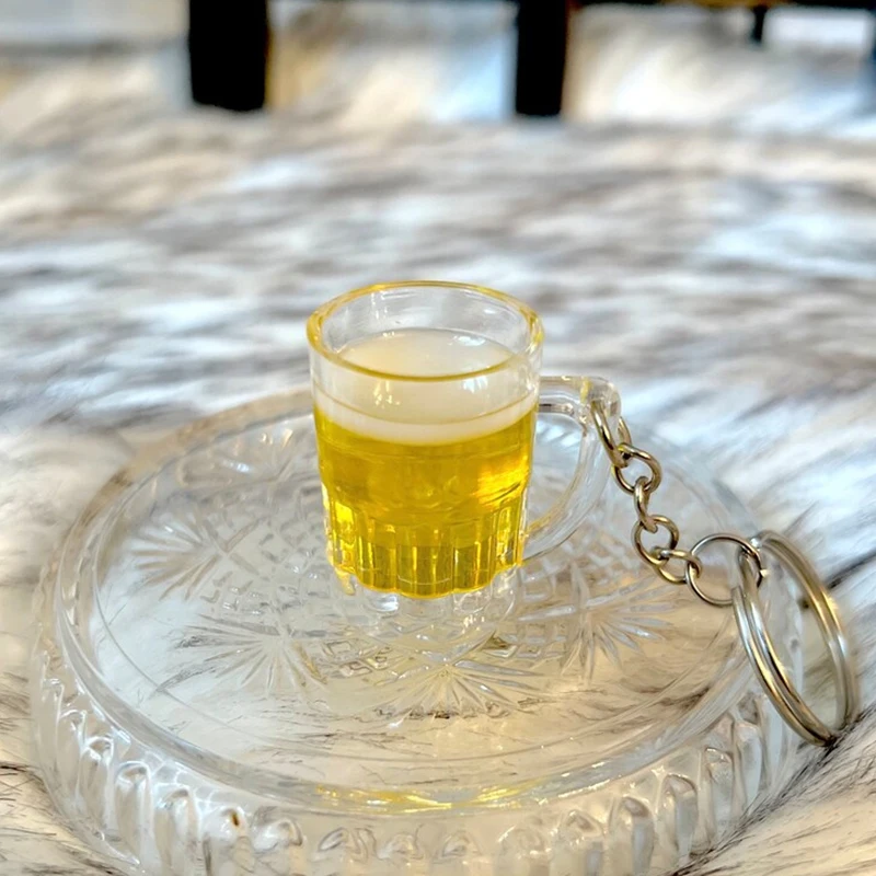 1PC Creative Acrylic Beer Mug Keychains Simulation Mini Drink Keyring For Men Women Car Bag Pendant Accessories Gift Party image 4