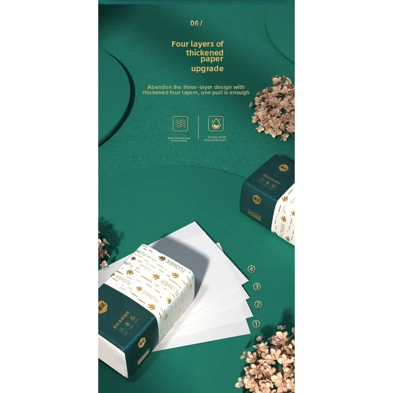 10-20 عبوة من ورق مانهووا، 300 ورقة في كل عبوة، 4 طبقات من ورق التواليت السميك، مناديل خشبية، مناشف وجه منقوشة