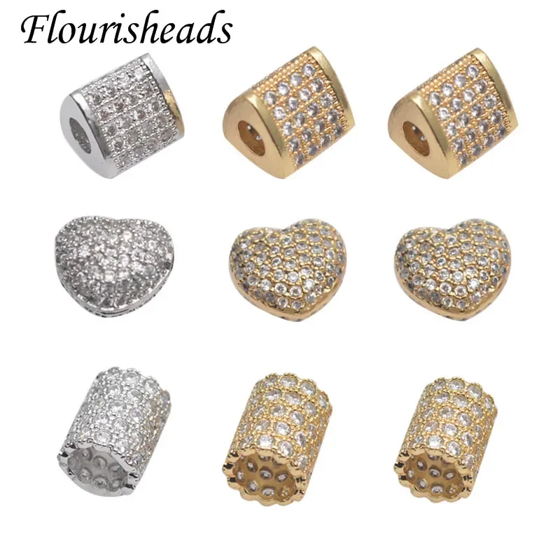 

20pc Good Quality Gold Plating Paved CZ Heart Triangle Tube Spacer Loose Beads DIY Jewelry Making Supplies