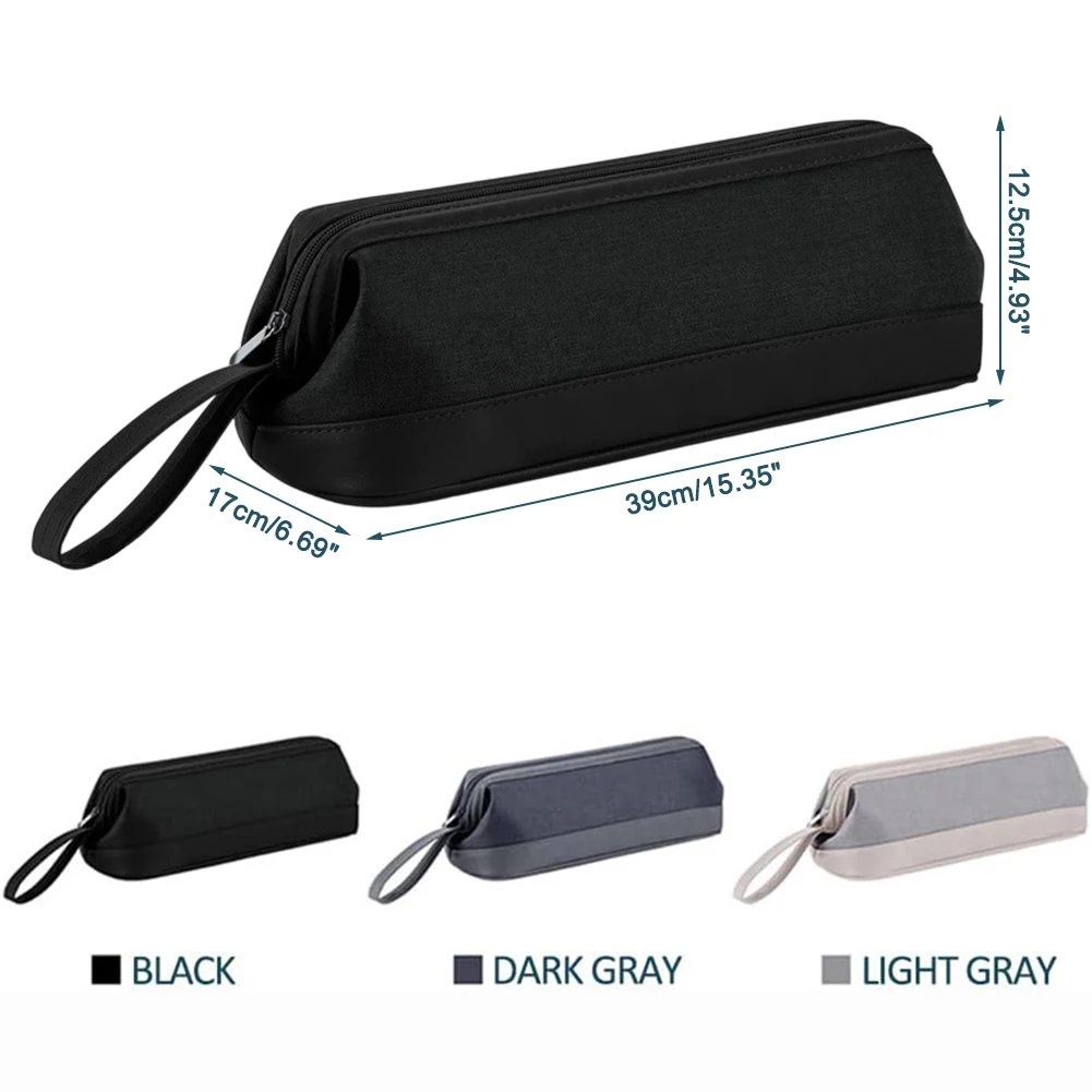 

Metal Zippered Pocket Hair Dryer Bag Water-resistant Leather Soft Padded Lining Foldable Design Makeup Organizer