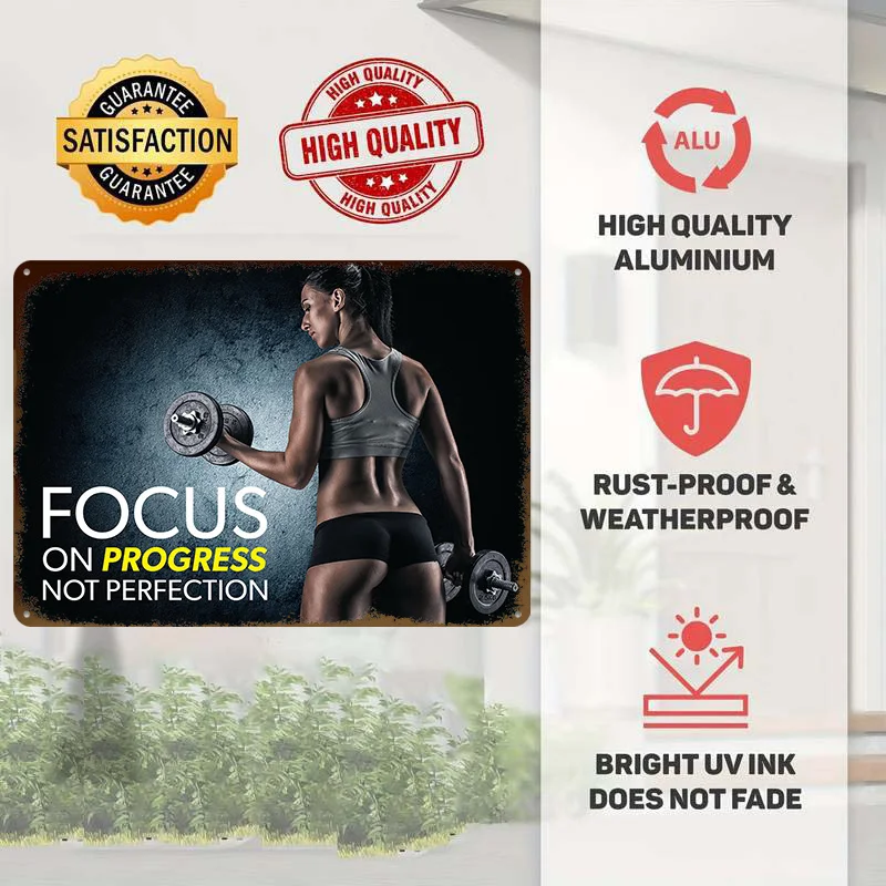 Focus On Progress Lightly 3D Poster Customized Vintage Metal Signs Wall Art Retro Tin Plaque for Gaming Room Decoration Cozy