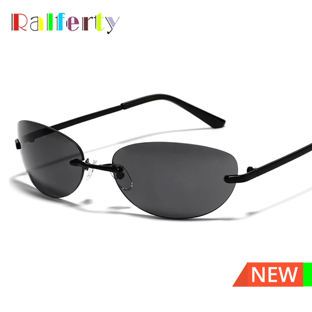 Ralferty fajne okulary przeciwsłoneczne Cat Eye bez oprawek kobiety mężczyźni UV400 2025 Vintage Designer Steampunk czarne okulary przeciwsłoneczne męskie odcienie Retro — zdjęcie 3