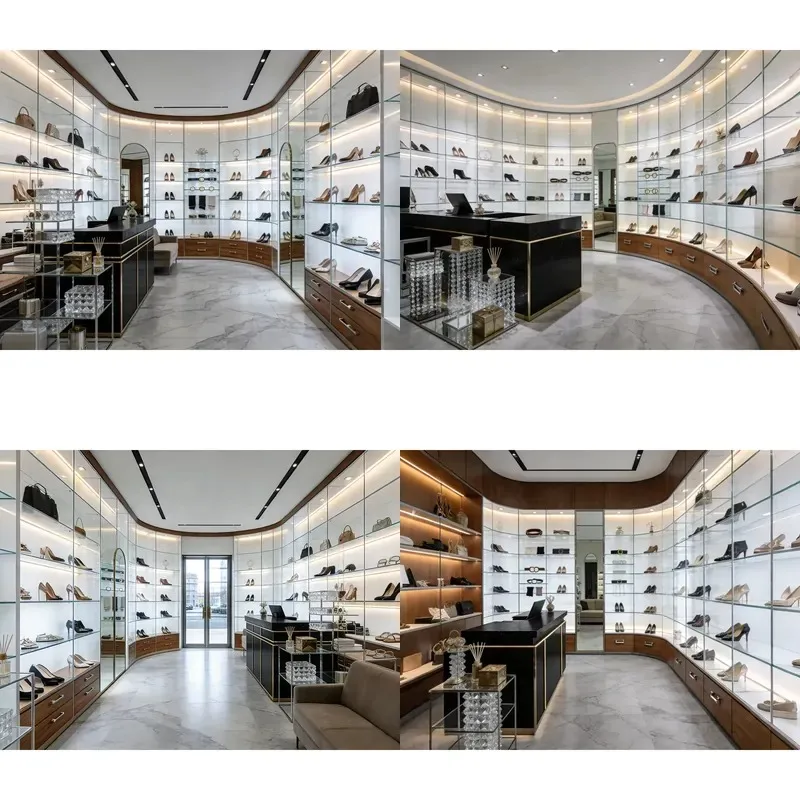 Luxury Pull Up Rotating Display Rack Cabinet Footwear Booth with LED Lighting Protective Cover Painted Background Wall for