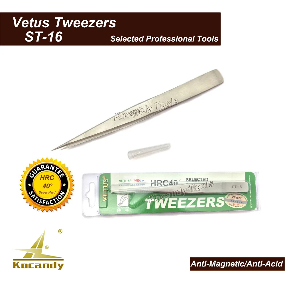 VETUS TWEEZER ST-16 Super Fine Tip High Quality Stainless Steel Super Hard Anti-magnetic and Anti-Acid Precision Tweezers