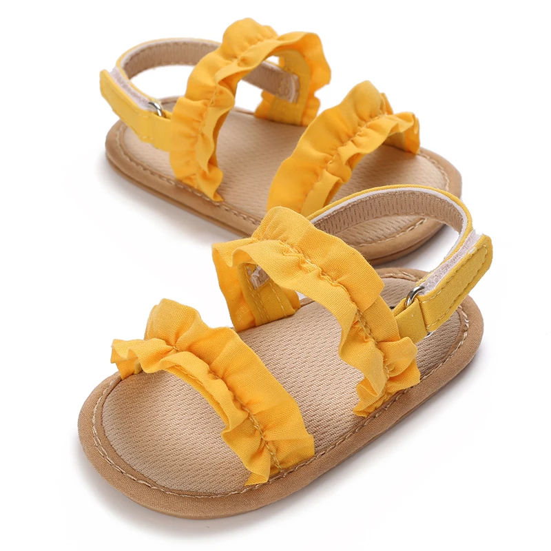 صنادل للفتيات الصغيرات بعقدة على شكل فيونكة مكشكشة ونعل ناعم ممتاز مضاد للانزلاق مفتوح من الأمام يسمح بمرور الهواء للصيف في الهواء الطلق أحذية مشاية أولى صنادل للأطفال #5