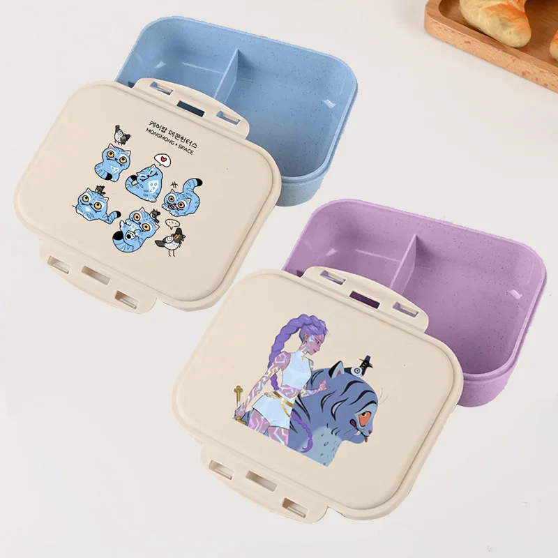 

Ланч-бокс Demon Hunters Kpop с отделением для девочек и мальчиков, вилка, ложка, коробки для бенто, контейнер для еды в стиле аниме, школьный чехол для еды