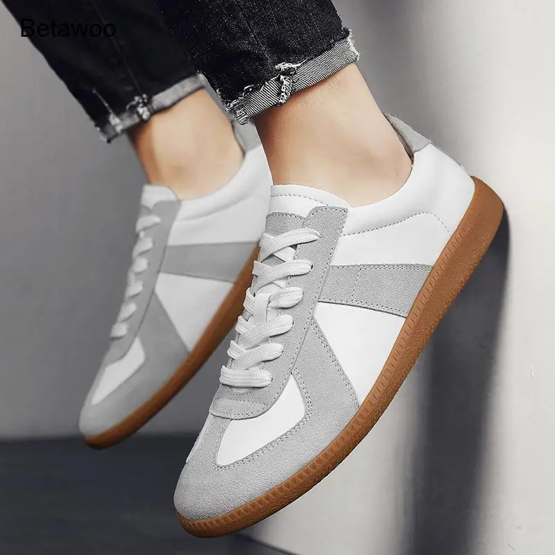 Men White Grey German Trainer Shoes Casual Lace Up Retro Sneakers for Men