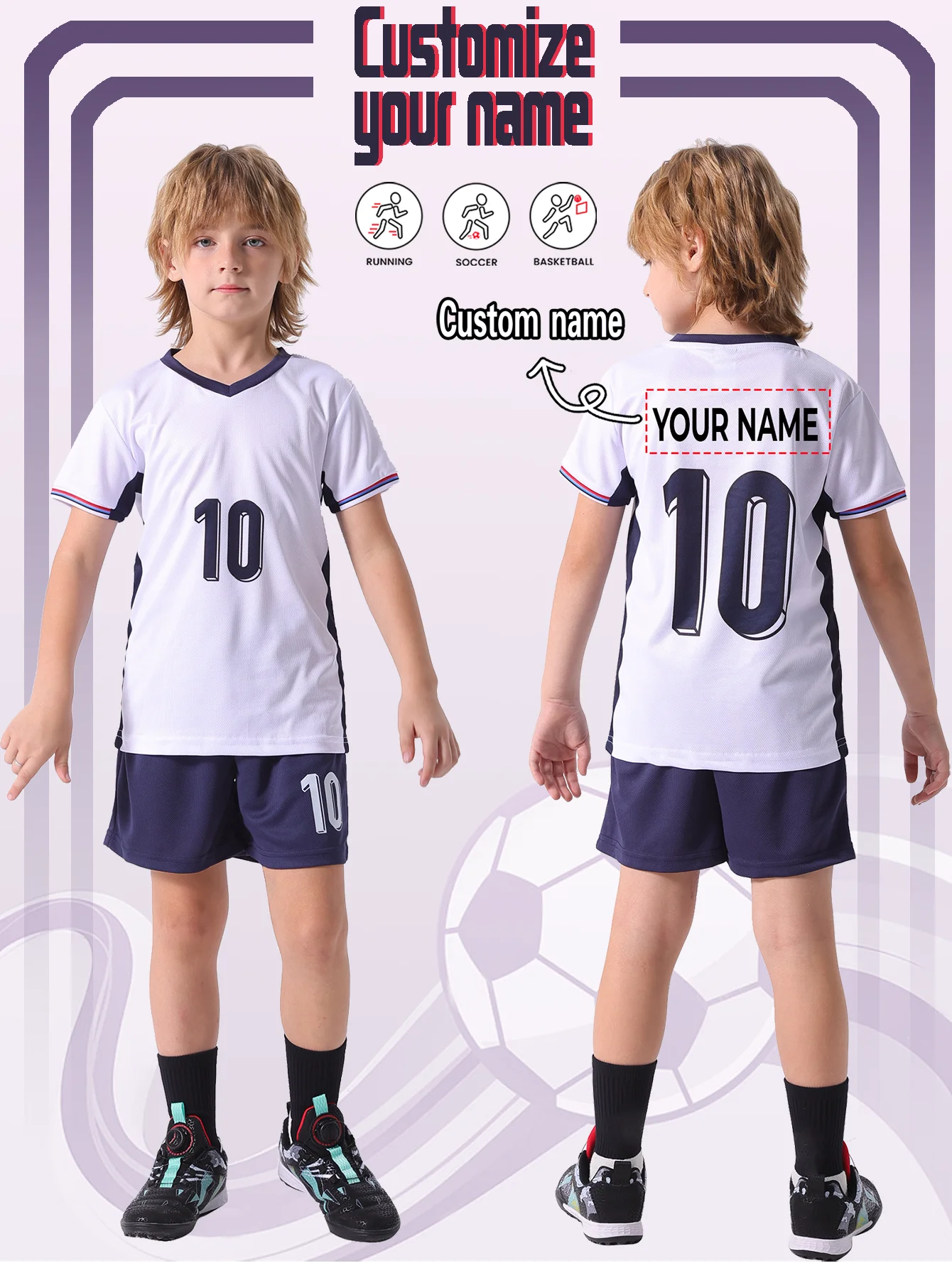 Kids And Teens Lightweight Quick-Dry Soccer Uniform Set for Sports Outdoor Wear Fixed Number 7 Back Name Personaliz