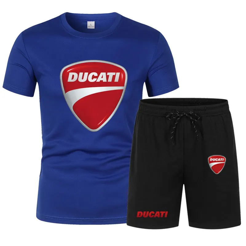 men's sets Summer motorcycle brand DUCATI printed top short sleeve men's T-shirt + sports shorts jogging beach men's clothing view 5