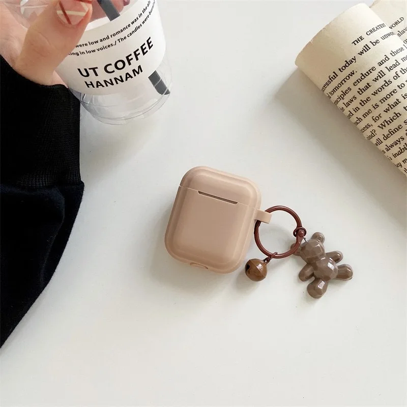 Fashion Khaki Case For Apple Airpods Pro Case Soft Silicone Earphone Cover For Airpods 3 2 1 Cases With Bear Keychain