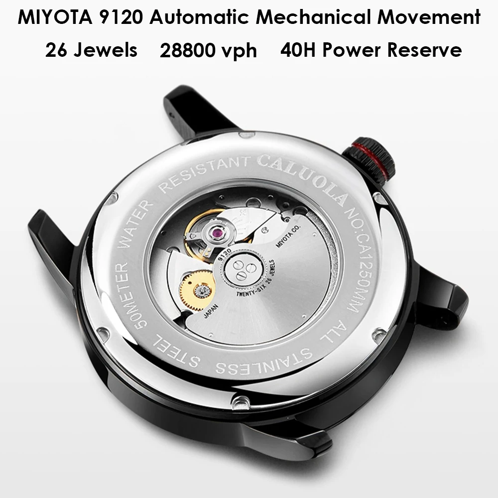 Luxury Automatic Watch Men Miyota 9120 Mechanical Wristwatches 43mm Sports Watch 28800vph 50m Waterproof Luminous Clocks CALUOLA