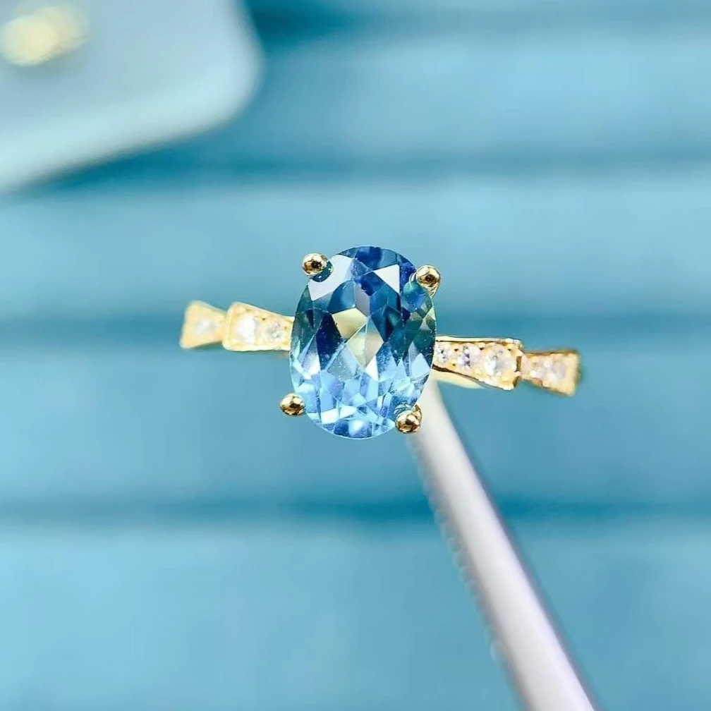 

Natural Blue Topaz Ring 925 Silver 5x7mm Oval Blue Stone Solitaire Setting Ring Women Luxury Party Fine Jewelry