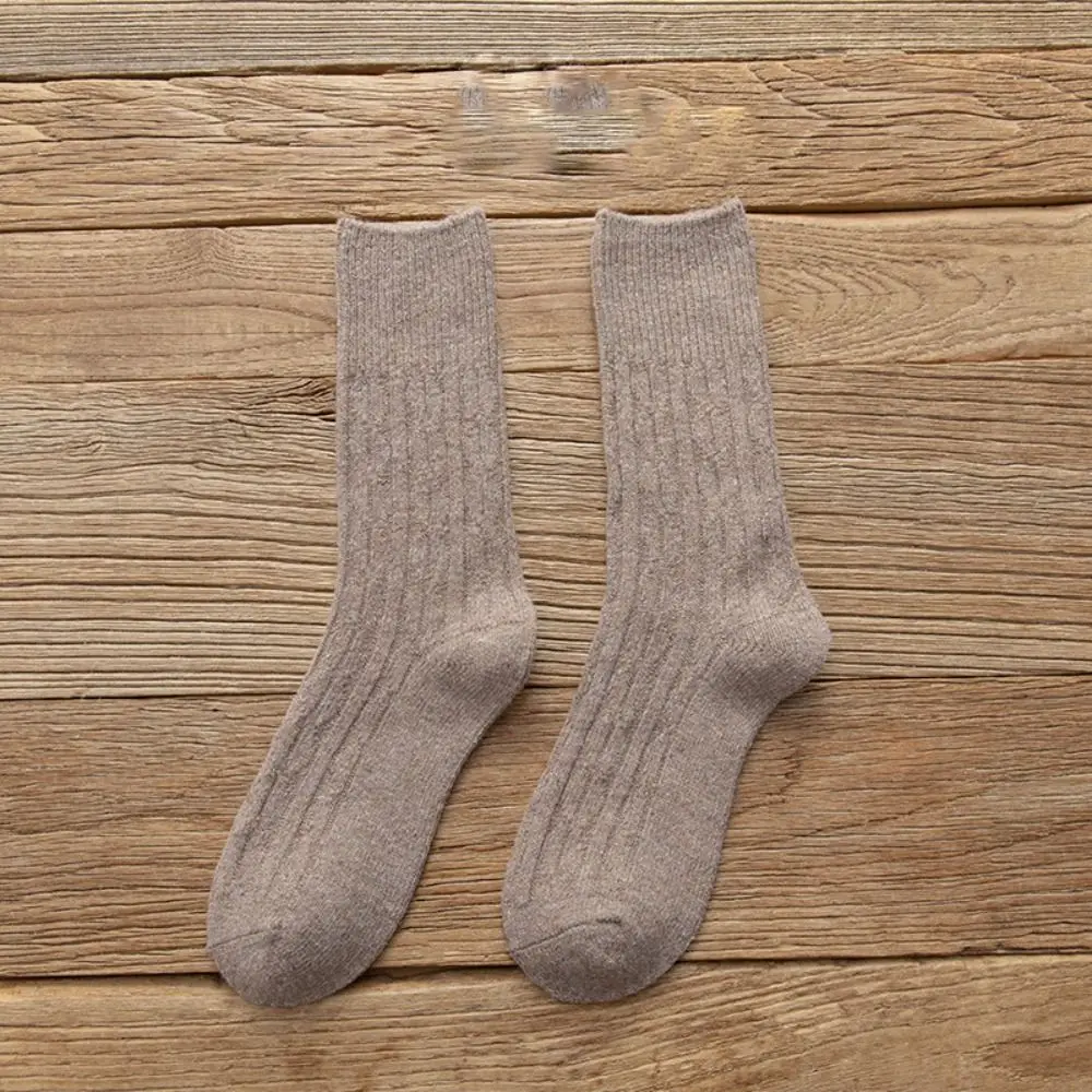 

Warm Simple Solid Color Retro Stripe Fashion Korean Style Socks Middle Tube Hosiery Cotton Women Wool Socks