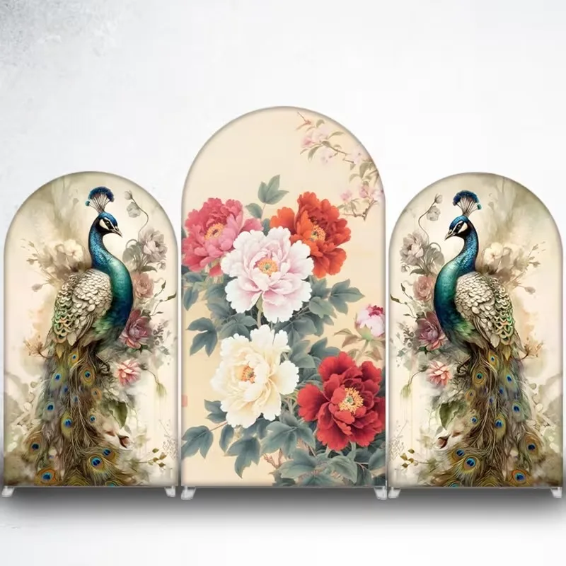 Mehofond Custom 2-Sided India Style Peacock Floral Kids Birthday Party Baby Shower Wedding Cover Chiara Arch Decor Backdrop