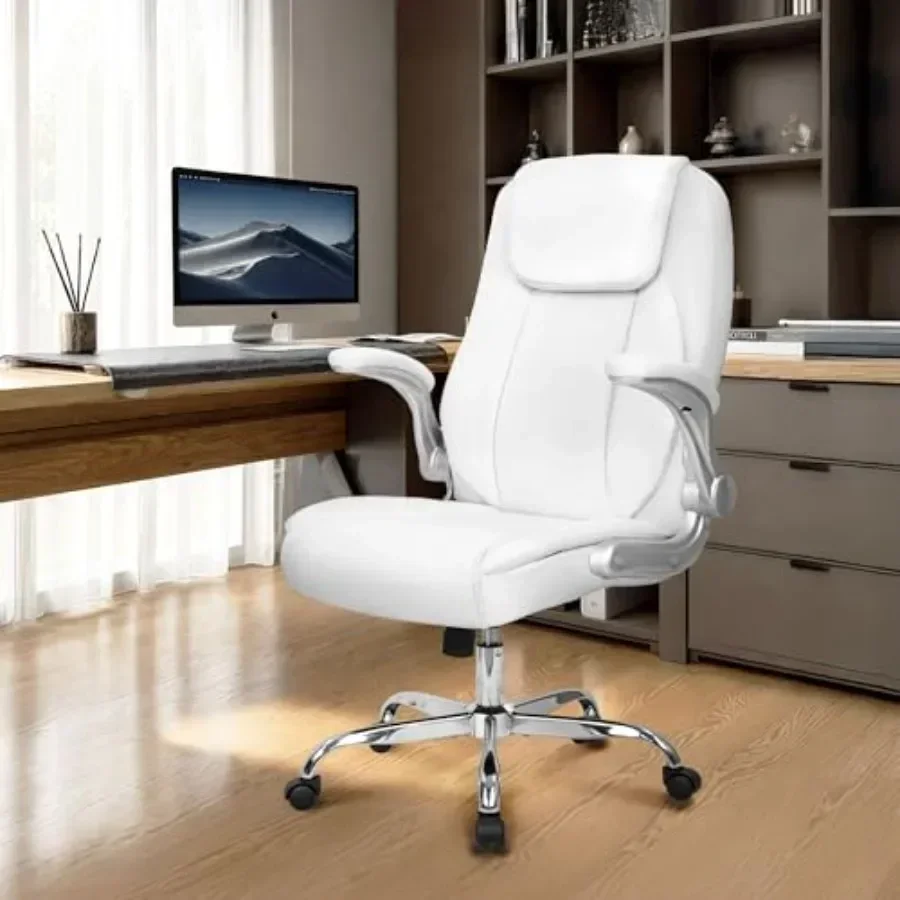 Office Desk Chair for Ergonomic Workspaces, PU Leather High Back with Flip-up Arms, Black, Breathable and Adjustable Support