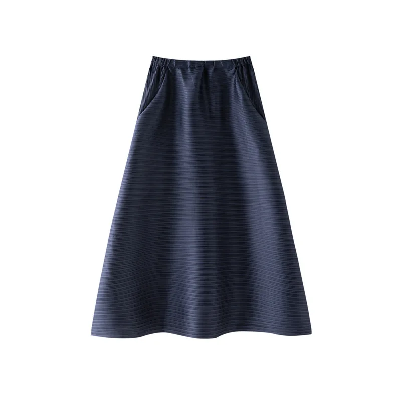 Miyake Pleated 2026 Spring New Temperament and Elegant Pure Color Pleated Half-body Skirt Elastic Waist Mid-length Skirt Pleats