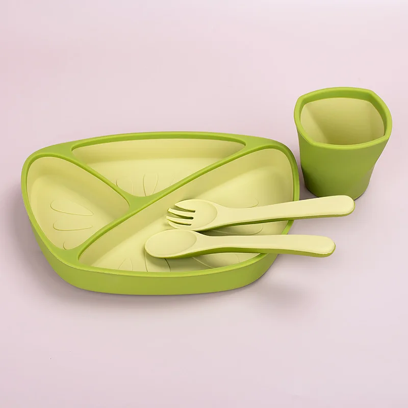 New Double-Colored Silicone Meal Plate with Silicone Suction Bowl Platinum Baby Food Set