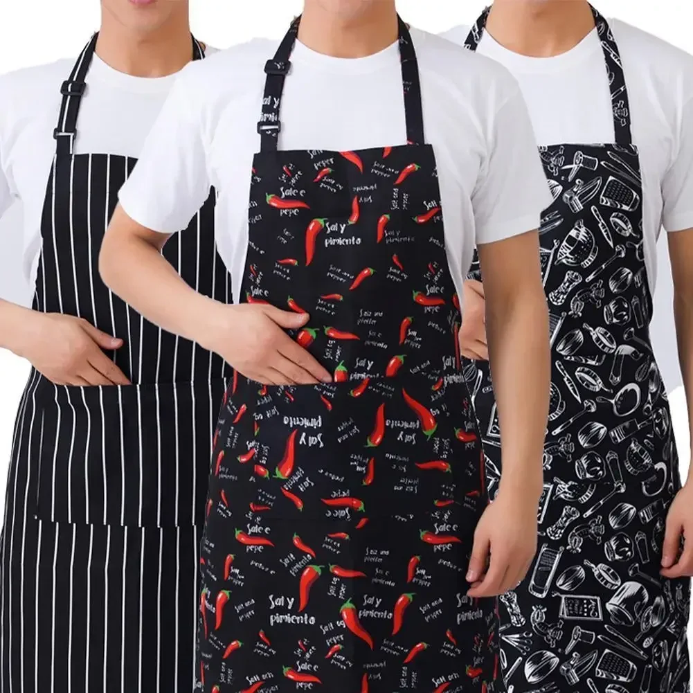 1PC Kitchen Cooking Apron Chef Halterneck Apron With 2 Pockets Catering Sleeveless Aprons Men Woman BBQ Waiter Printing Apron